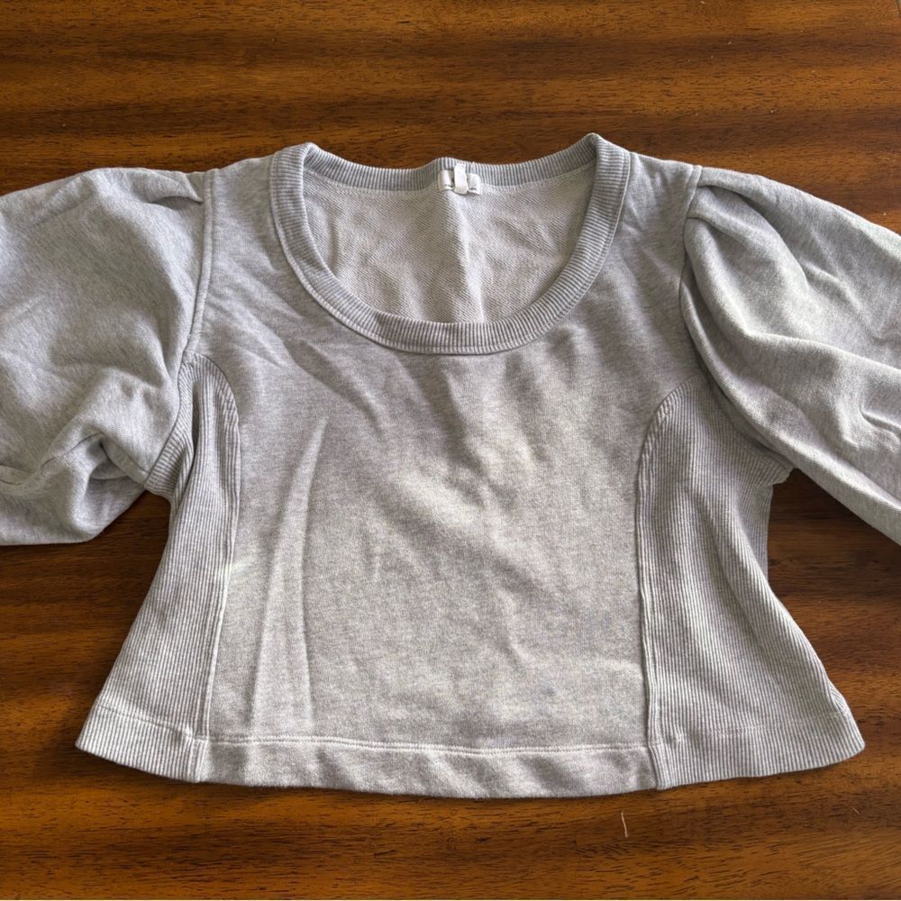 Aerie Light Gray Crop Shirt Sleeve Shirt